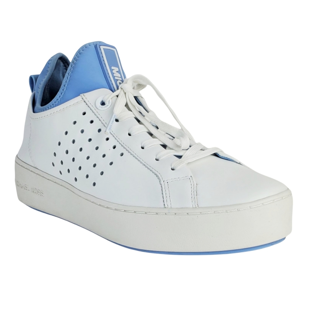 New Michael kors ace lace up lasered leather sneakers white pale blue - Picture 9 of 15